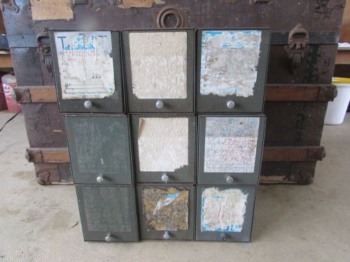 9 vintage green apothecary/prescription metal bins #2575 for sale