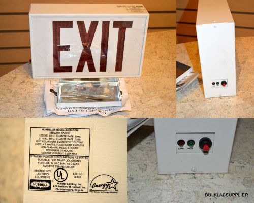 (3) led exit sign dual-lite emergency exit sign 120/277v  hubbell led-2-em-rww for sale