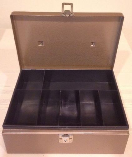 Brown Metal Cash Box Money Coin Jewelry Safebox With Tray 11&#034; X 8&#034; X 4&#034; No Key