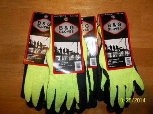 4 PAIR YELLOW LATEX COATED KNIT GLOVES SIZE LARGE