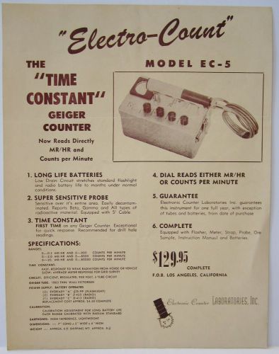 Electro-Count Geiger Counter / Vintage Advertising Flyer / Los Angeles, CA