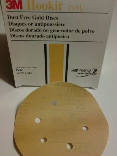 6&#034; P 240 Grit 216U Hookit Gold Film Dust-Free Disc 3M NEW Box of 100 sanding