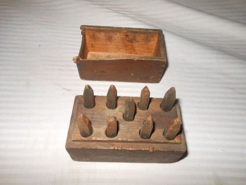 9 Antique Steel Number Stamps Steel Punch Die Set 1/4&#034; Numbers Dovetail Wood Box