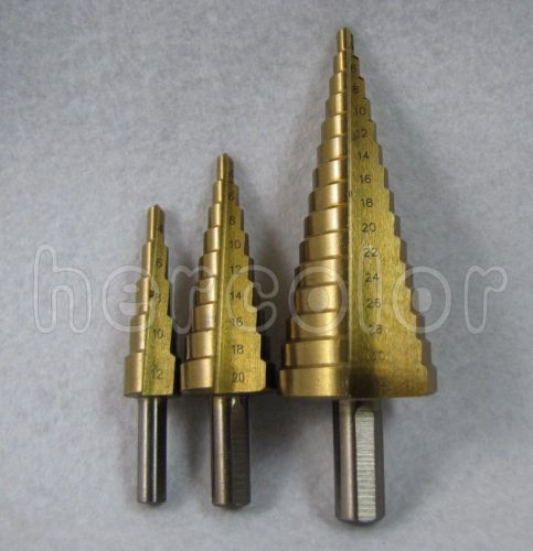 3 piece hss steel 12/20/32mm step drill bit tool set for sale