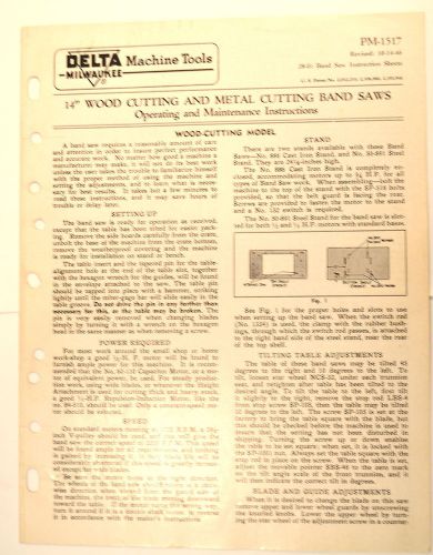 Delta milwaukee 14&#034; wood cutting &amp; metal cutting band saw manual #rr79 for sale