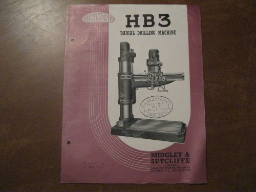 Richmond HB3 Radial Drilling Machine Brochure  Midgley &amp; Sutcliffe 1948