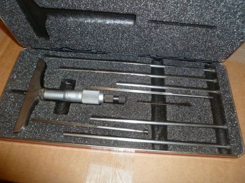 Starrett 445 0-6&#034; depth micrometer 4&#034; base  usa   with extra blades nice!!! for sale