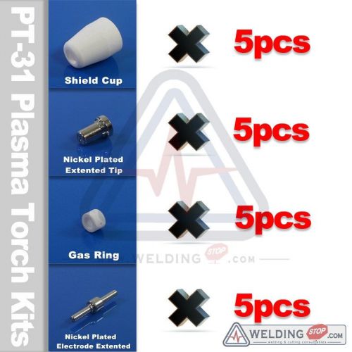 PT-31 LG40 Plasma cutter torch Nickel TIP ELECTRODE  SHIELD GASRING PKG/20