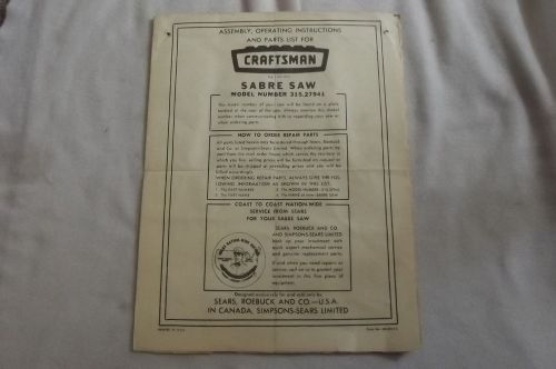 Sears Craftsman Sabre Saw Owners Manual, Model 315.27941