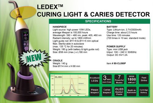 NEW Dentmate LEDEX Dental Curing Light Handpiece Built In Caries Detector Plaque