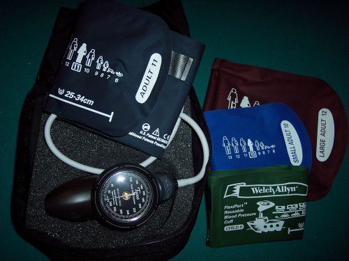 Welch allyn platinum series ds58 tycos hand aneroid sphygmomanometer + 4 cuffs for sale
