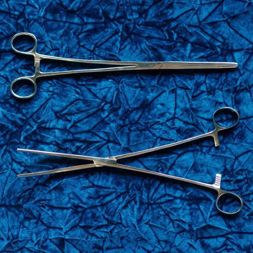 Hemostats / locking forceps 12&#034; - 1 curved 1 straight - stainless steel new for sale