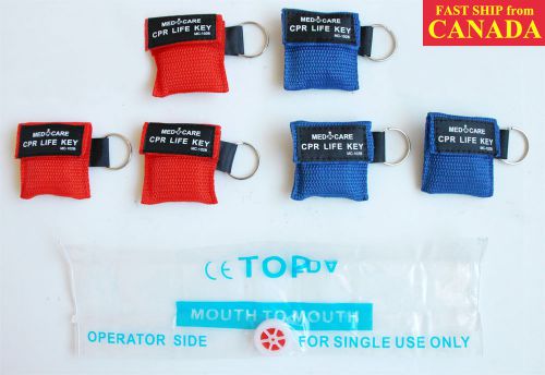 6pcs cpr mask face shield in pouch w/ key chain, 1-way valve, 2&#034;x 2&#034;, red&amp;blue for sale