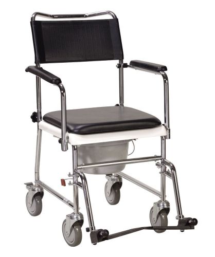 Drive medical portable upholstered wheeled drop arm commode, silver vein for sale