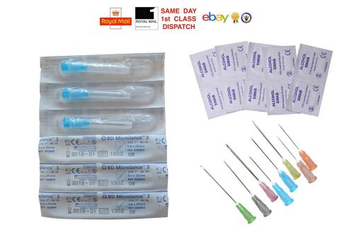 10 15 20 25 30 40 50 bd needles + swabs 0.6x25 &amp; 0.6x30 blue &amp; 0.8x40 green for sale