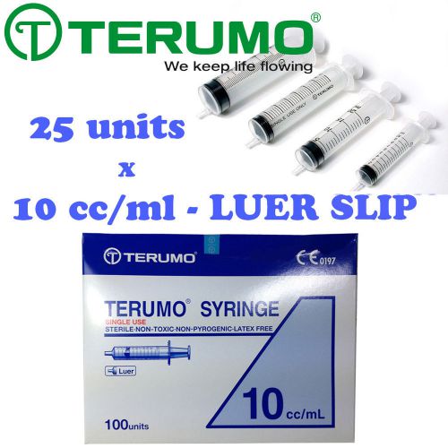 25 x 10ml Terumo Syringe Luer Slip Hypodermic without Needle Sterile Latex Free