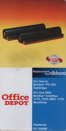 Office Depot 775-191, 2 Replacement Fax Ribbon(PC-202RF) For Brother PC-201, NEW