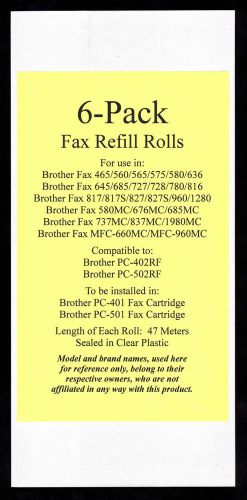 6-pack of PC-402RF Fax Film Refill Rolls for Brother Fax MFC-660MC and MFC-960MC