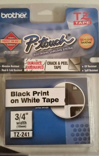 Brother P-touch tape 3/4&#034; black ink on white tape tze-241