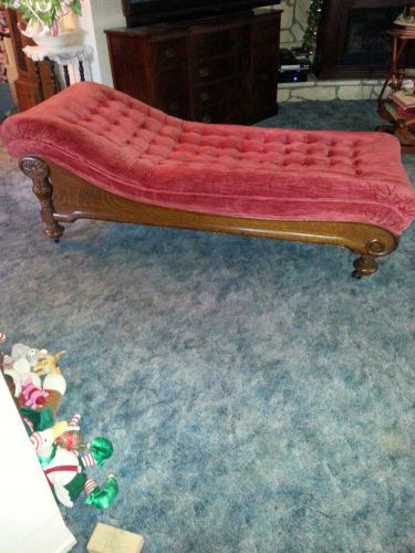 1890 Red Velvet Tigerwood Psychiatrist Chaise lounge