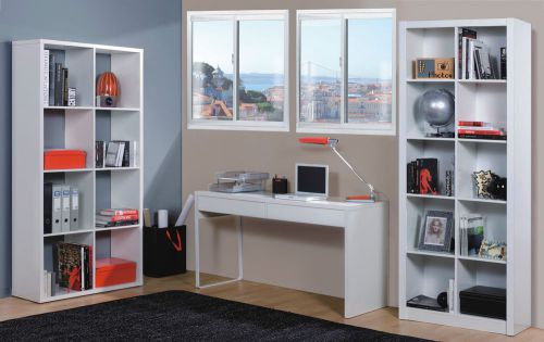 Milan White Gloss Computer Desk Table Bookcase Office Furniture Bookshelf