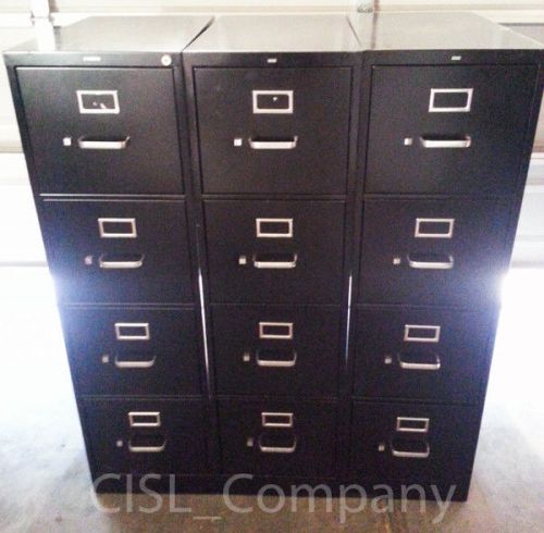 Set of 3 HON 4 Drawer Black File Cabinets, Vertical, Unlocked