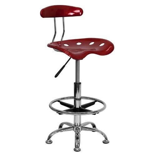 Red &amp; Chrome Drafting Bar Stool Pneumatic Seat Height  with Tractor Polymer