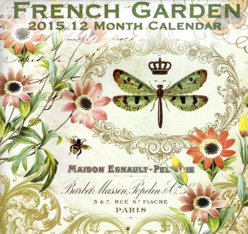 GORGEOUS French Garden Calendar 2015 peacock birds butterflies planner agenda