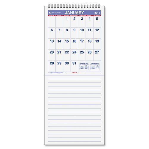 At-A-Glance Mini Monthly Wall Calendar With Erasable Backer 6-1/2&#034;x15&#034; White
