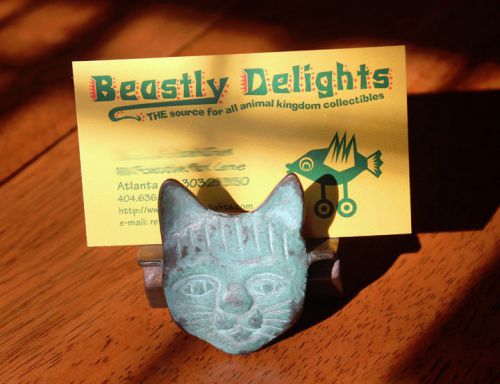 Cute Kitty Cat Desk Business Card Holder!  New in Box.