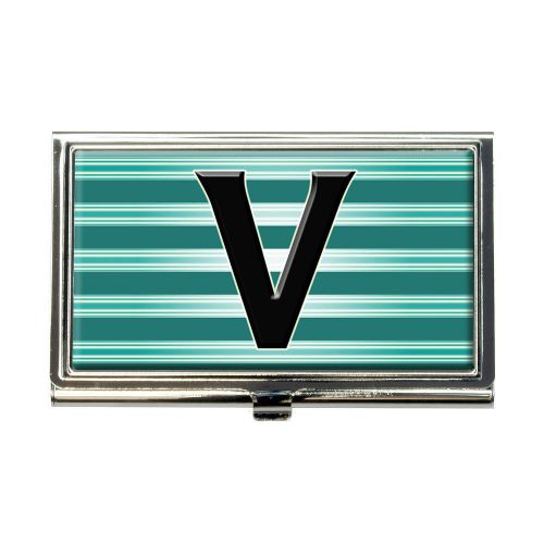 Letter v initial black teal stripes business credit card holder case for sale