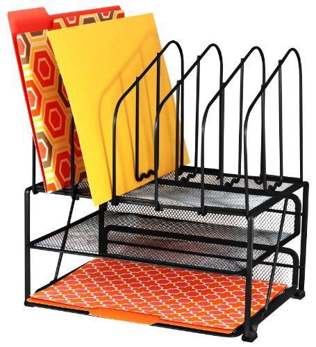 Office Mesh Desk Organizer with Double Tray and 5 Upright Sections DecoBros New