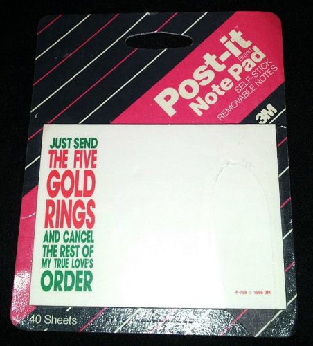 NEW! VINTAGE 1986 POST-IT &#034;FIVE GOLD RINGS&#034; XMAS STICKY NOTES 40 SHEETS USA