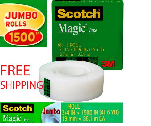 3m scotch magic tape 3/4 x 1500&#034; jumbo roll matte finish invisible tape writable for sale