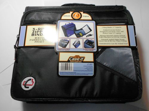 2&#034; case-it 3-ring zipper binder w/padded laptop/ipad pocket- lt007 black- new! for sale