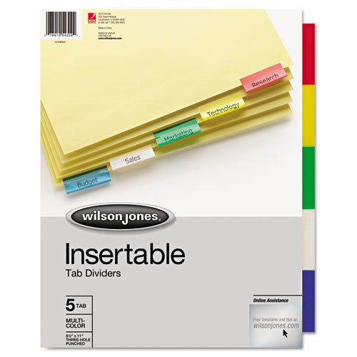 Single-Sided Reinforced Insertable Index, Multicolor 5-Tab, Letter, Buff, 5/Set