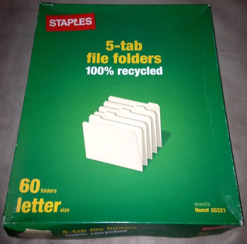 Staples 5-tab File Folders Letter Size 60 Count Per Box Manila New 20321
