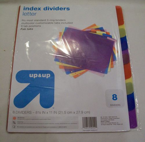 8 Fab Tab Notebook Poly Index Dividers Letter Size Assorted Colors  NIP