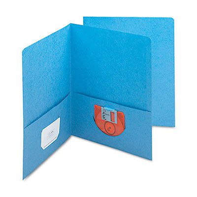 Two-Pocket Folders, Embossed Leather Grain Heavy Paper, Blue, 25/Box