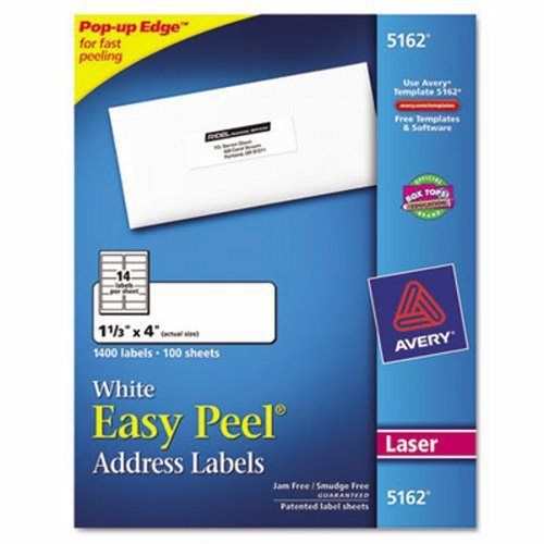 Avery Easy Peel Laser Address Labels, 1-1/3 x 4, White, 1400/Box (AVE5162)