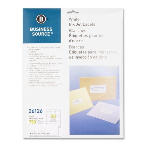 Business Source Mailing Inkjet Label - 1&#034; Width X 2.62&#034; Length - 750 (bsn26126)