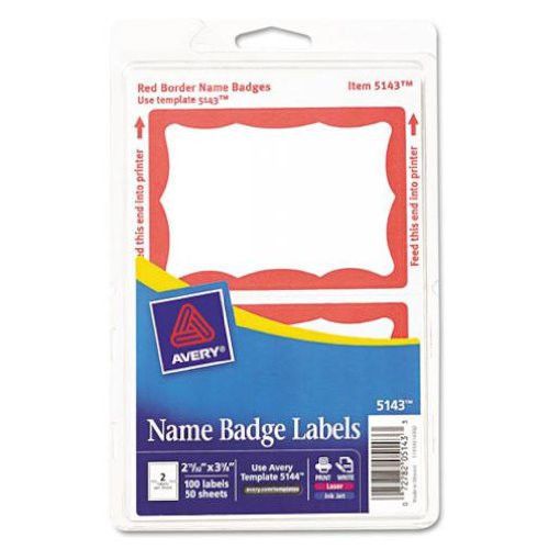 Avery Name Badge Labels, Red Border, 2-11/32 x 3-3/8&#034; 100PK  5143