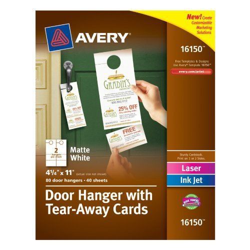 Avery door hanger with tear-away cards  matte white  4.25 x 11 inches  pack of 8 for sale