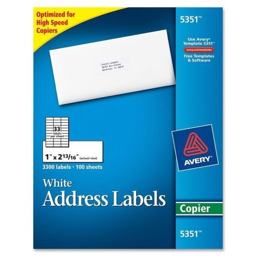 Avery White Mailing Labels -1&#034;Wx2.81&#034;L - 3300/Box - Rectangle - White