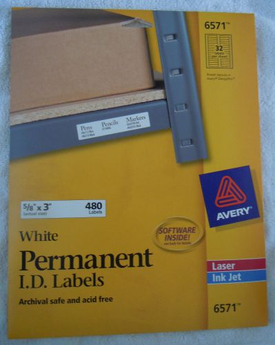 AVERY 6571 REPLACEMENT WHITE PERMANENT I.D. LABELS, 480 LABELS, LASER/INK JET