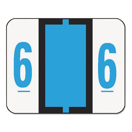 Single Digit End Tab Labels, Number 6, Blue-on-White, 500/Roll