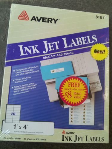 Avery 8161 Ink Jet Address Labels 25 Sheets 500 Labels 1&#034; x 4&#034;  8161