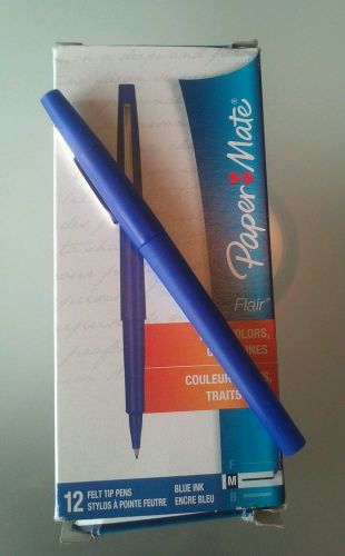 NEW Paper Mate 8450152 Flair Felt Tip Pens, Medium Point, Blue (11 pens)