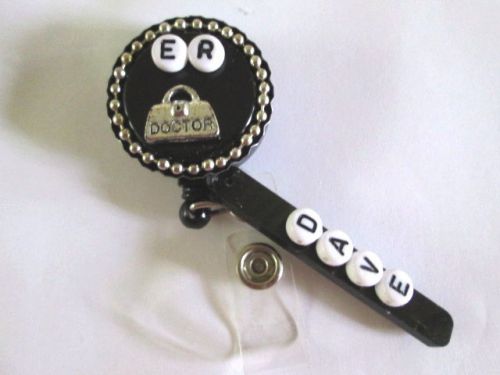 ER WITH DOCTOR BAG PERSONALIZED ID BADGE  REEL HOLDER TEACHER,NURSE, MEDICAL,