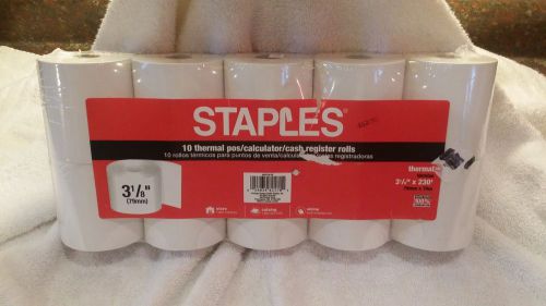 STAPLES 1 PLY THERMAL POS AND REGISTER ROLLS 3 1/8&#034; x 230&#039; ( 10 PK) NEW &amp; SEALED